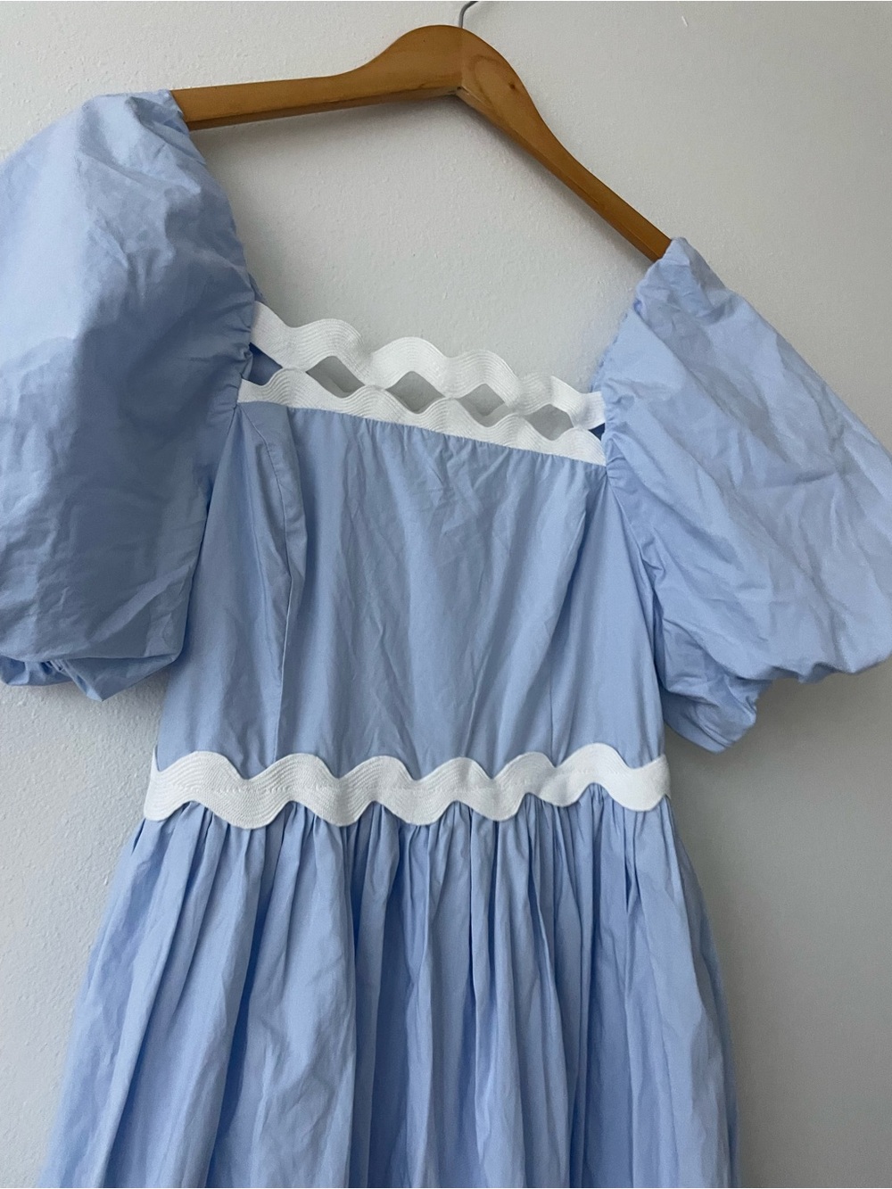 NWT English factory blue and white puff sleeve ricrac maxi dress - Picture 5 of 12